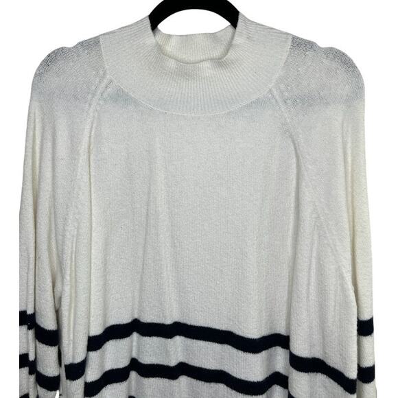 Loft Mock Neck Cream & Navy 3/4 Sleeve Sweater Size XXL - Picture 2 of 6